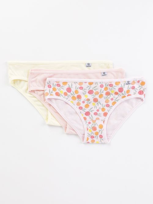 Kit com 03 Calcinhas Juvenil Para Menina - ROSA/AMARELO/SALMAO