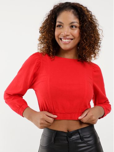 Blusa Cropped Linho Autentique Feminina Vermelho
