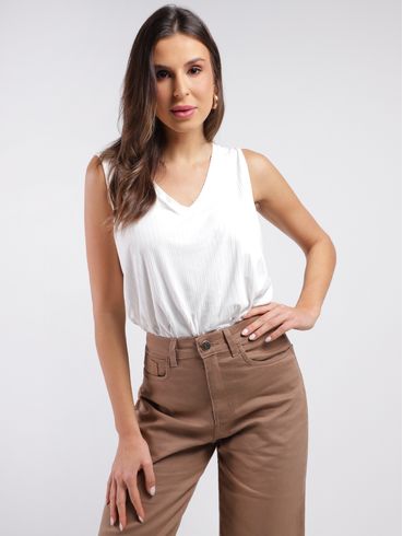 Blusa Regata Canelada Autentique Feminina OFF WHITE