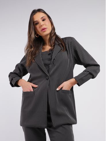 Blazer Risca de Giz Autentique Feminino PRETO