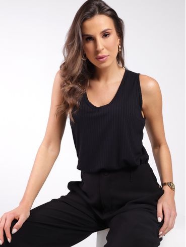 Blusa Regata Canelada Autentique Feminina PRETO