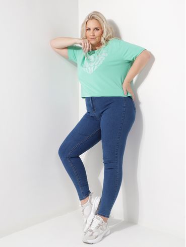 Blusa Cropped Manga Curta Plus Size Feminina VERDE