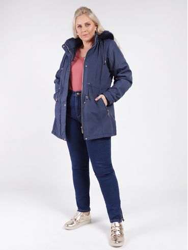 Jaqueta Sarja Parka Plus Size Feminino MARINHO