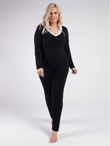 Pijama Longo Plus Size Feminino PRETO