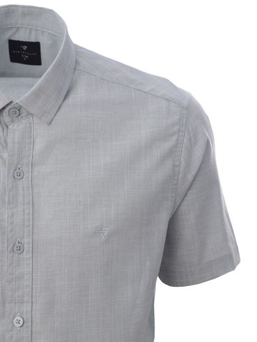 Camisa Slim Fit Manga Curta Masculina CINZA CLARO