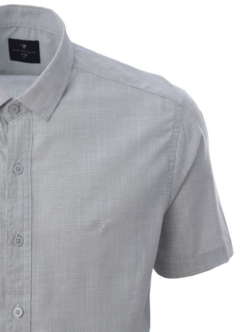 Camisa Slim Fit Manga Curta Masculina CINZA CLARO