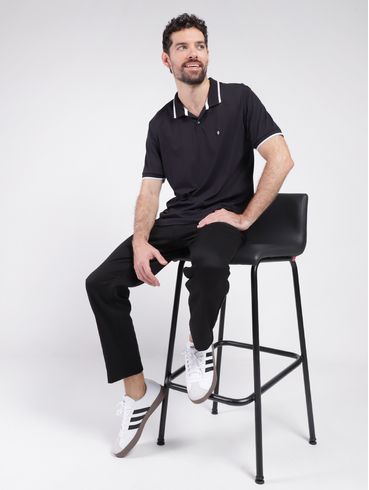 Polo Manga Curta Masculina PRETO