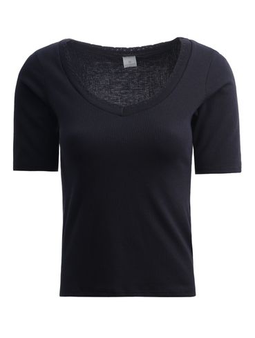 Blusa Manga Curta Gola V Feminina PRETO