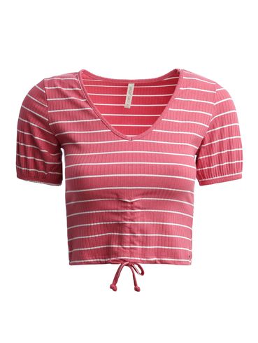 Blusa Cropped Canelada Feminina ROSA/BRANCO