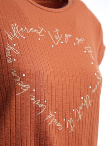 Blusa Canelada Manga Curta Feminina MARROM