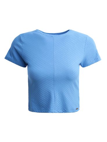 Blusa Cropped Manga Curta Feminina AZUL
