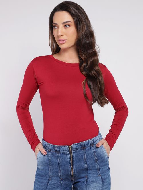 Blusa Básica Manga Longa Feminina BORDO