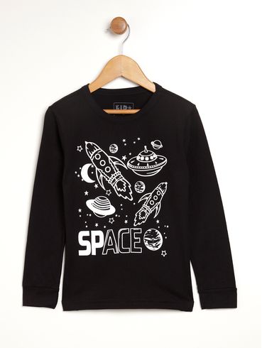 Camiseta Manga Longa Kid+ Infantil Para Menino - PRETO