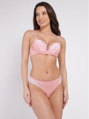 Conjunto Lingerie Fio Duplo Feminino ROSE/BRANCO