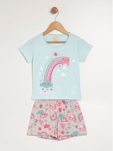 Pijama Curto Infantil Para Menina - AZUL CLARO