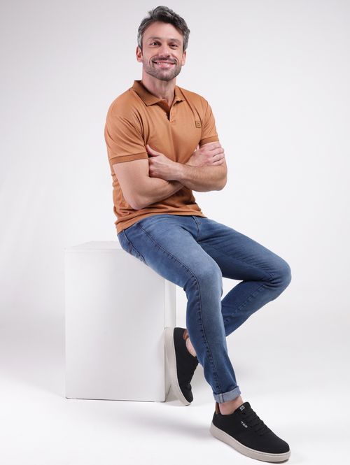 Polo Manga Curta Masculina CARAMELO