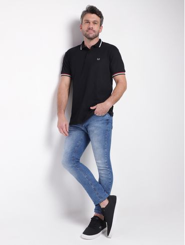 Polo Manga Curta Masculina PRETO