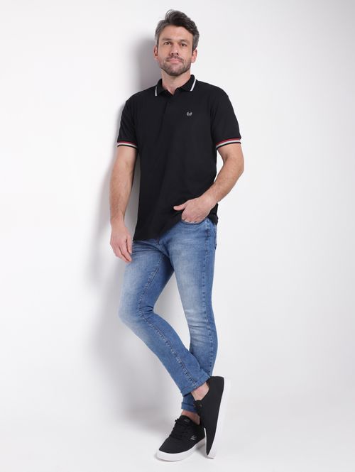 Polo Manga Curta Masculina PRETO