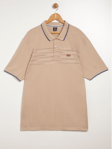 Polo Manga Curta Plus Size Masculina BEGE