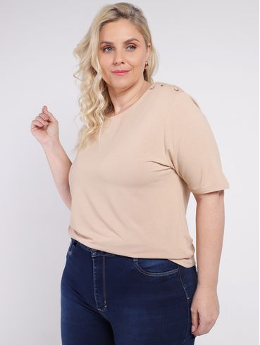 Blusa Manga Curta Autentique Plus Size Feminina BEGE