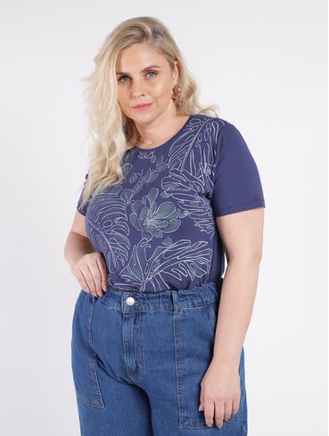 Blusa Manga Curta Plus Size Feminina MARINHO