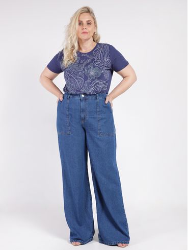 Blusa Manga Curta Plus Size Feminina MARINHO