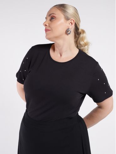 Blusa Manga Curta Plus Size Feminina PRETO