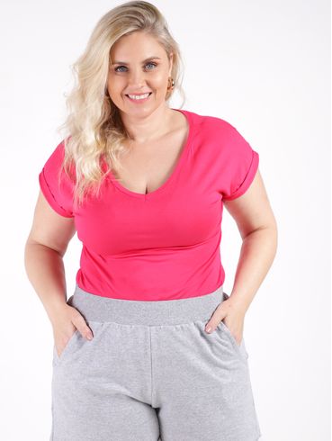 Blusa Manga Curta Autentique Plus Size Feminina Rosa