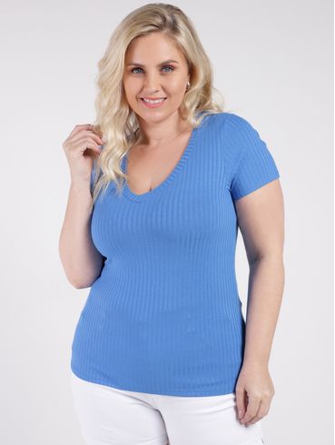 Blusa Manga Curta Autentique Plus Size Feminina Azul