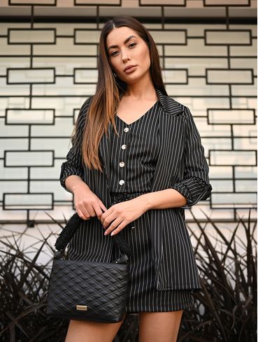 Saia Cargo Risca de Giz Autentique Feminina PRETO
