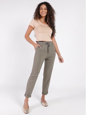 Blusa Cropped Manga Curta Feminina BEGE