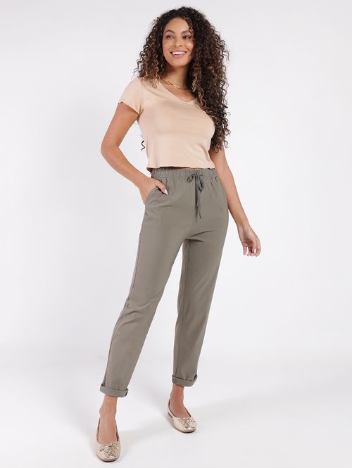 Blusa Cropped Manga Curta Feminina BEGE