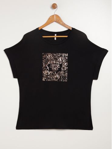 Blusa Manga Curta Plus Size Feminina PRETO