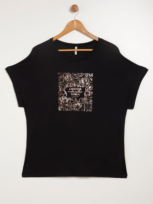 Blusa Manga Curta Plus Size Feminina PRETO