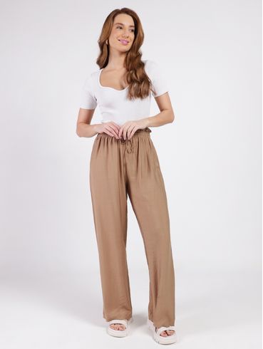 Calça Malha Pantalona Feminina CAQUI