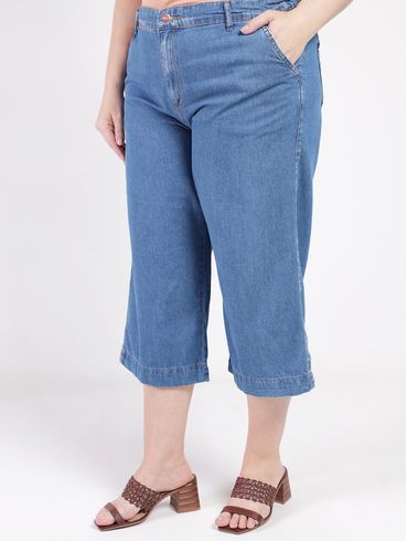 Calça Jeans Pantacourt Plus Size Feminina AZUL