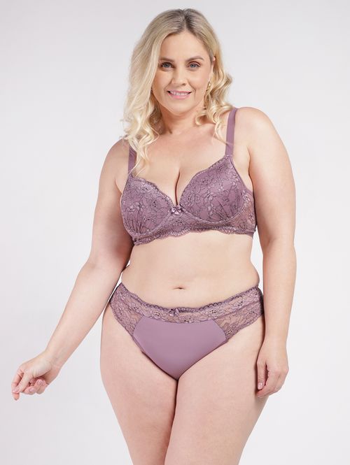 Conjunto Lingerie Fio Duplo Plus Size Feminino LILAS/PRETO
