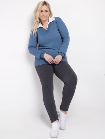 Blusa de Tricot Plus Size Feminina AZUL