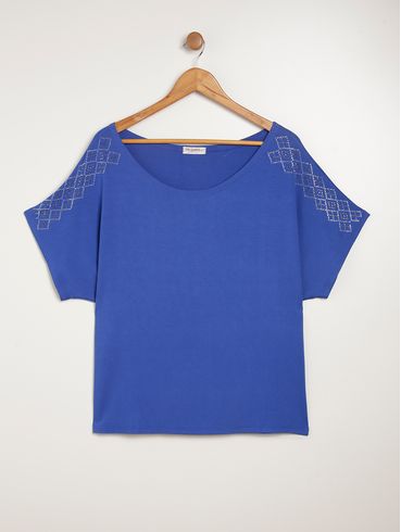 Blusa Manga Curta Plus Size Feminina AZUL