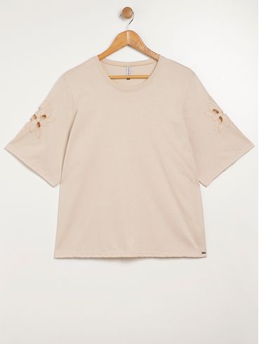 Blusa Manga Curta Plus Size Feminina BEGE