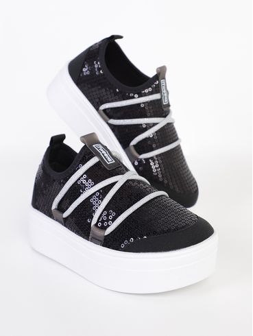 Tênis Flatform Juvenil Para Menina - PRETO/BRANCO