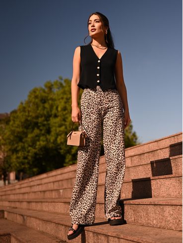 Calça Sarja  Wide Leg Sawary Feminina MARROM
