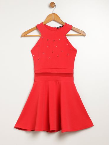 Vestido Evasê Juvenil Para Menina - VERMELHO