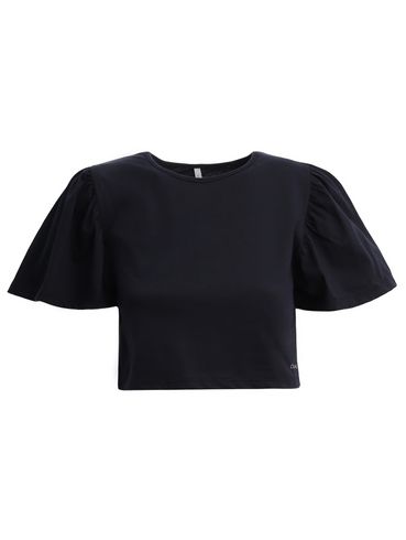 Blusa Cropped Manga Curta Feminina PRETO