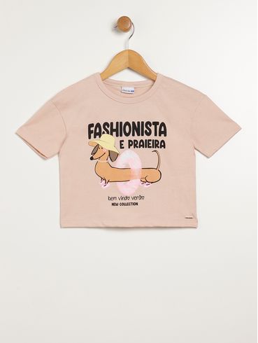 Blusa Manga Curta Juvenil Para Menina - BEGE