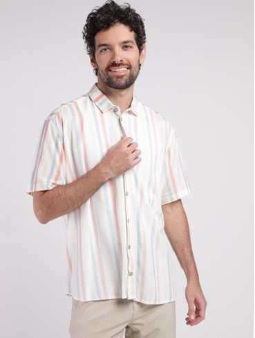 Camisa Listrada Manga Curta Masculina OFF WHITE