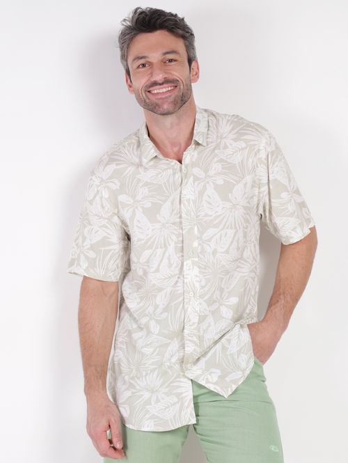 Camisa Comfort Fit Manga Curta Eletrón Masculina BEGE