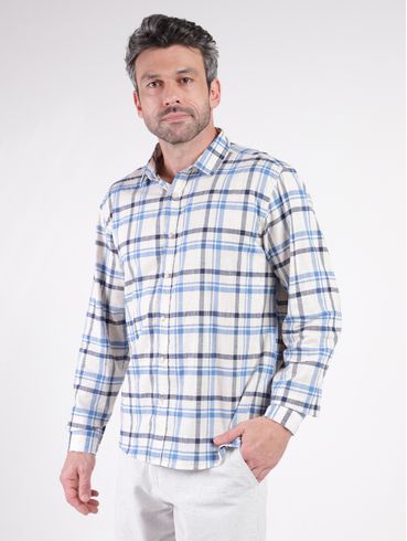 Camisa Xadrez  Manga Longa Masculina AZUL
