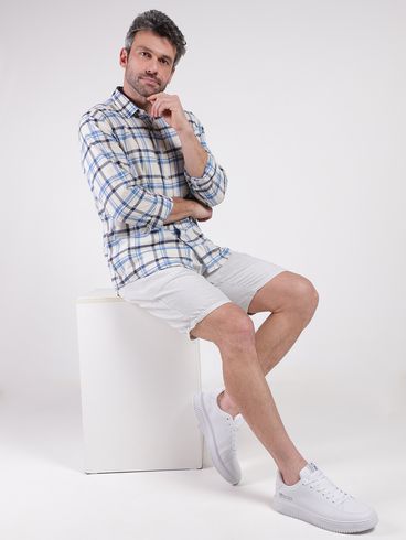 Camisa Xadrez  Manga Longa Masculina AZUL