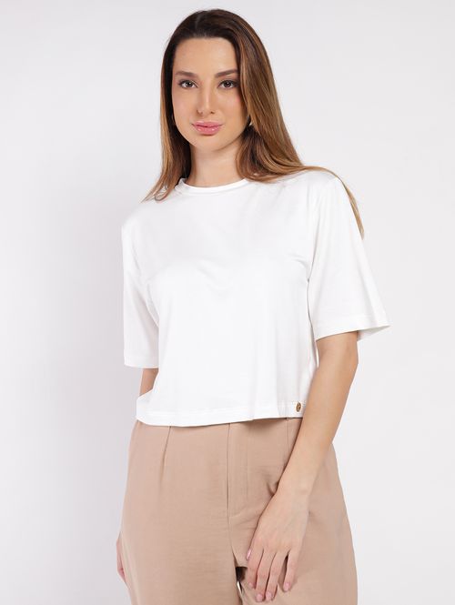 Blusa Manga Curta Cropped Autentique Feminina BRANCO